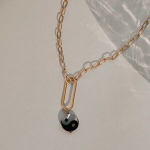 Kozakh 14K Gold Filled Yin Yang Necklace Mother of Pearl Flat Link Cable Chain